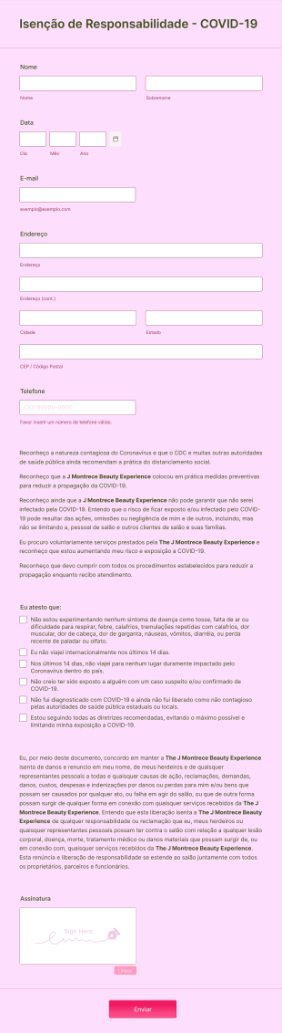 Formulário De Isenção De Responsabilidade Para Serviços De Maquiagem, Cílios E Sobrancelhas Dur Form Template
