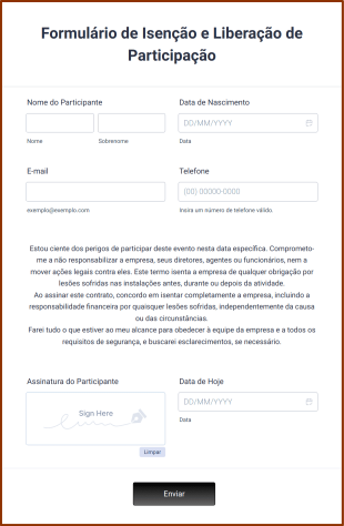 Formulário De Isenção E Liberação De Participação Form Template