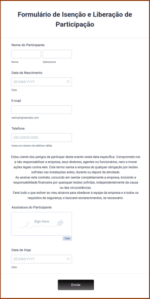 Formulário De Isenção E Liberação De Participação