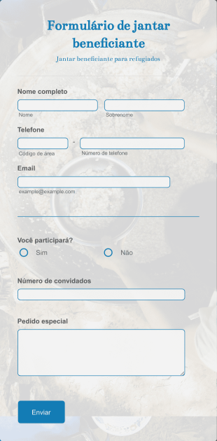 Formulário De Jantar Beneficiante