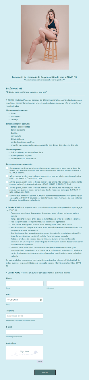 Formulário De Liberação De Responsabilidade Da COVID 19 Para Estúdios De Beleza