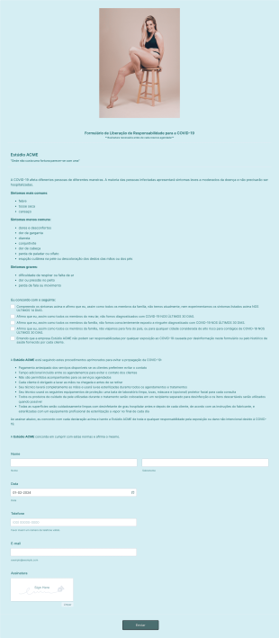 Formulário De Liberação De Responsabilidade Da COVID 19 Para Estúdios De Beleza Form Template