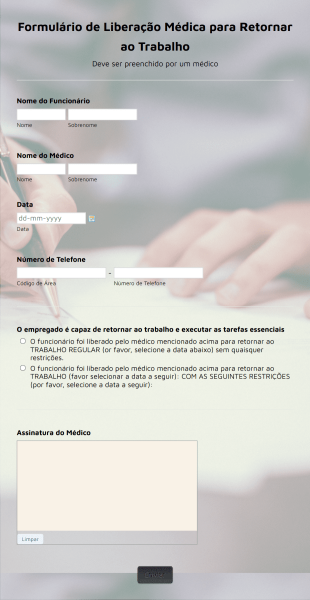 Formulário De Liberação Médica Para Retornar Ao Trabalho