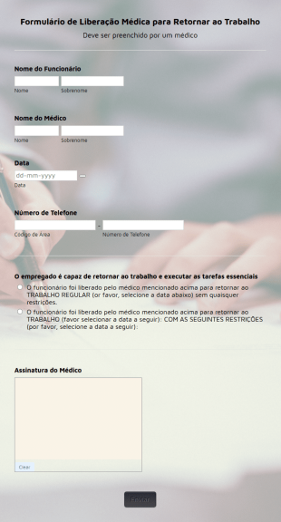Formulário De Liberação Médica Para Retornar Ao Trabalho