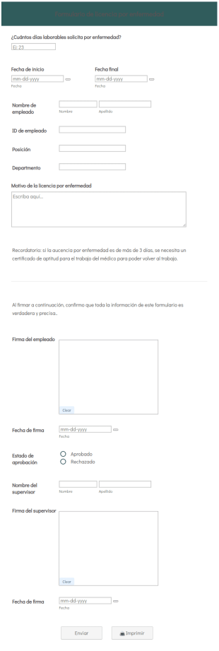 Formulario De Licencia Por Enfermedad