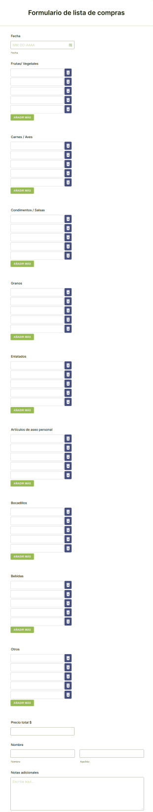 Formulario De Lista De Compras Form Template