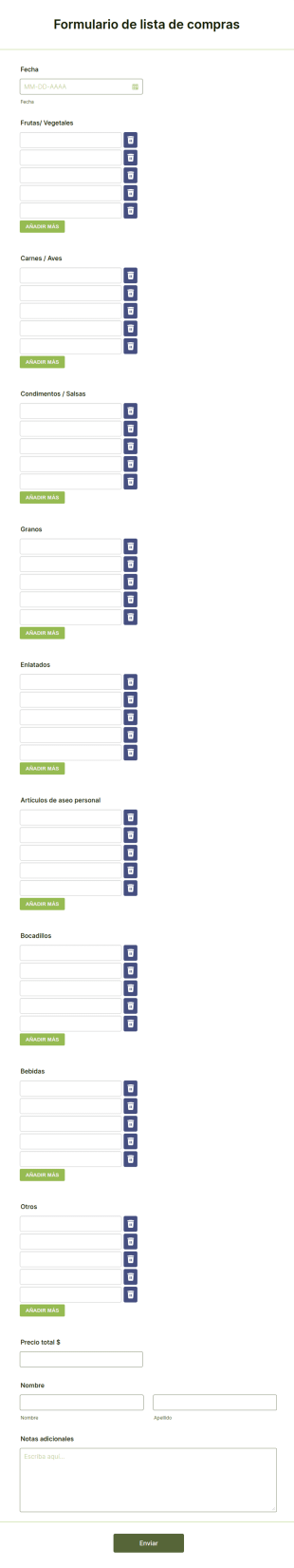 Formulario De Lista De Compras