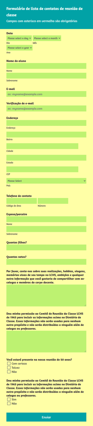 Formulário De Lista De Contatos De Ex Alunos