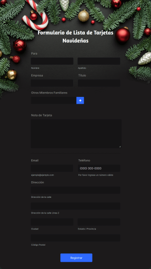 Formulario De Lista De Tarjetas Navideñas