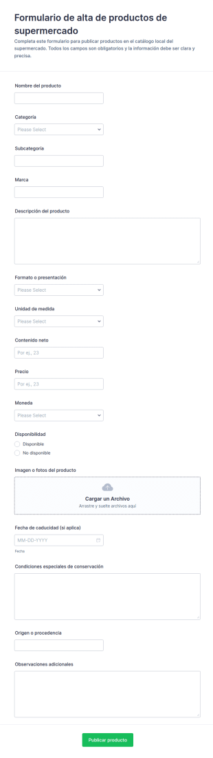Formulario De Listado De Productos De Compras
