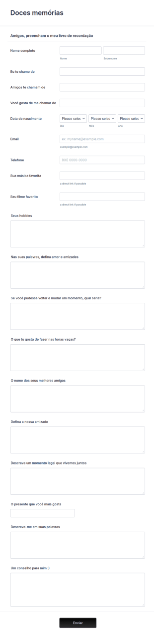 Formulário De Livro De Dedicatórias