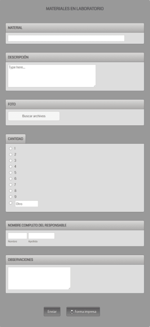 Formulario De Materiales En Laboratorio