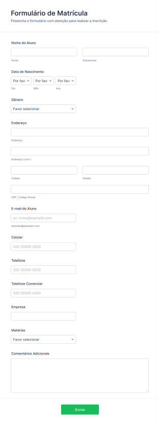 Formulário De Matrícula Em Curso Form Template