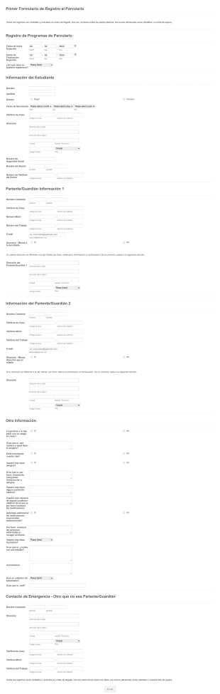 Formulario De Matrícula En Parvulario Form Template