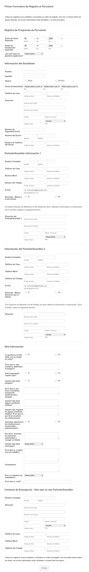 Formulario De Matrícula En Parvulario