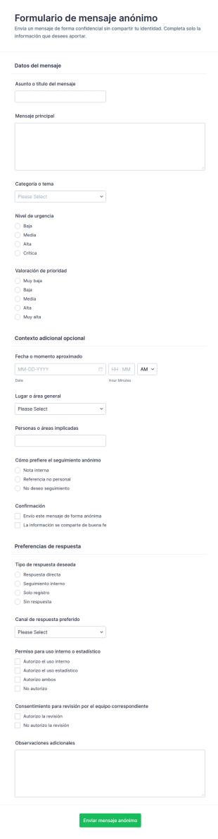 Formulario De Mensaje Anónimo