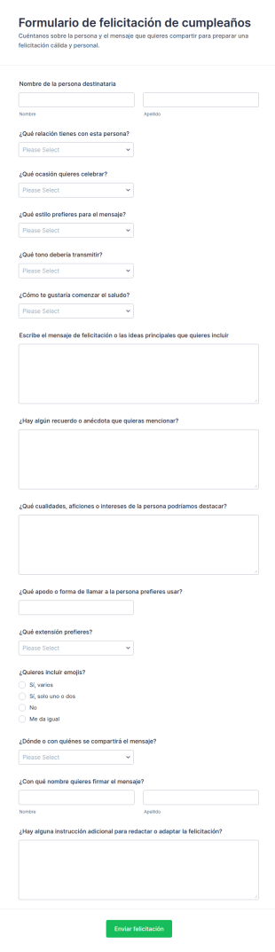 Formulario De Mensaje De Cumpleaños