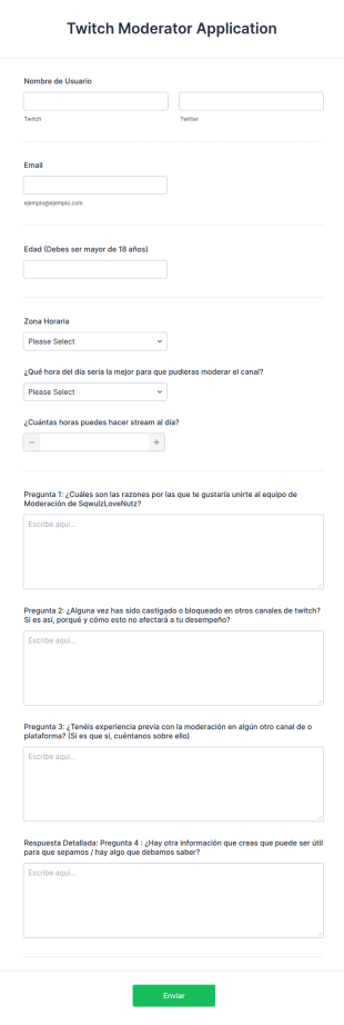 Formulario De Moderador De Twitch