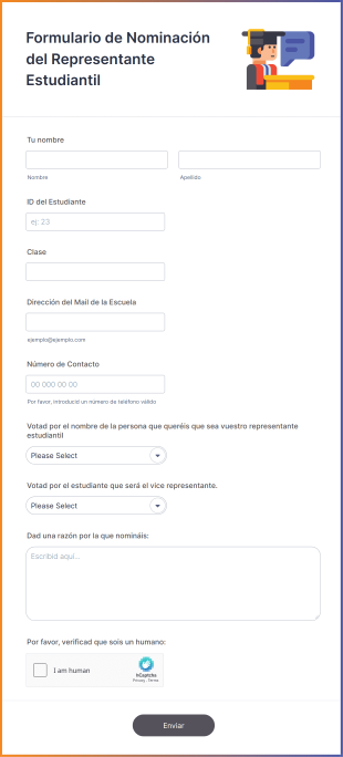 Formulario De Nominación Del Representante Estudiantil