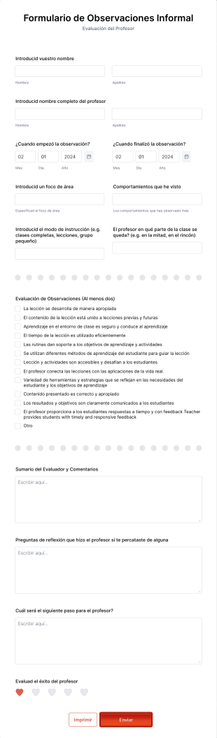 Formulario De Observaciones Informal Form Template