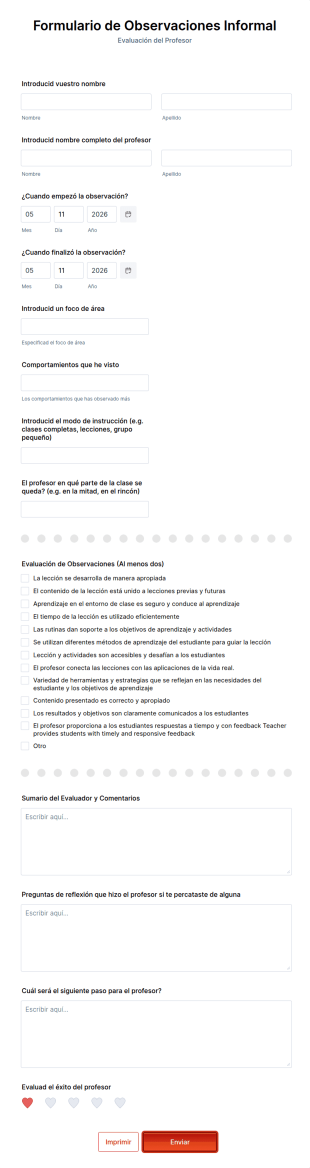 Formulario De Observaciones Informal