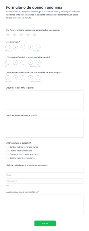 Formulario De Opinión Anónima Form Template