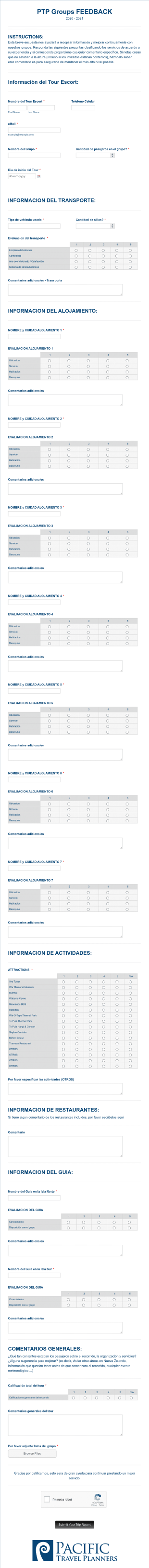 Formulario De Opinión De Tour Form Template