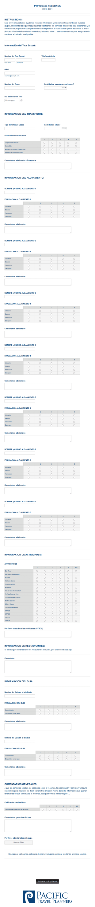 Formulario De Opinión De Tour
