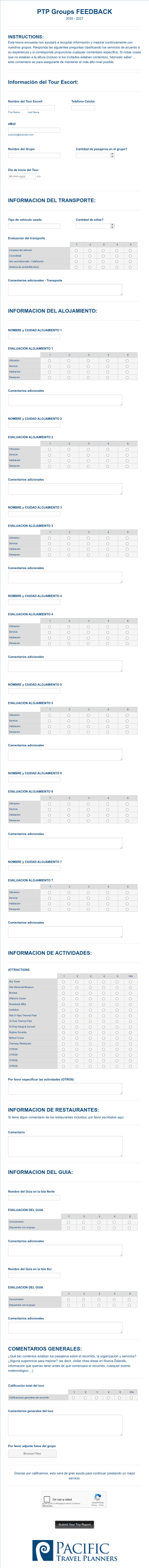 Formulario De Opinión De Tour
