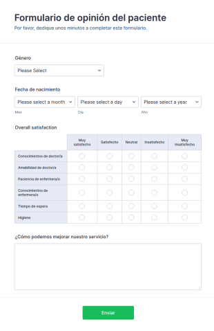 Formulario De Opinión Del Paciente