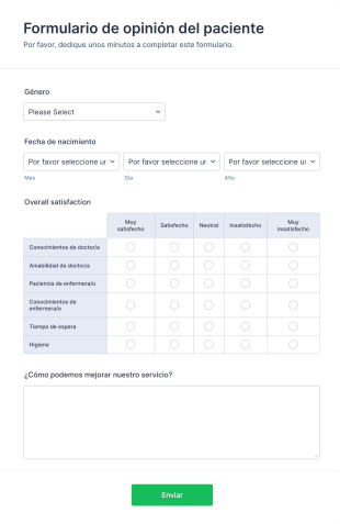 Formulario De Opinión Del Paciente
