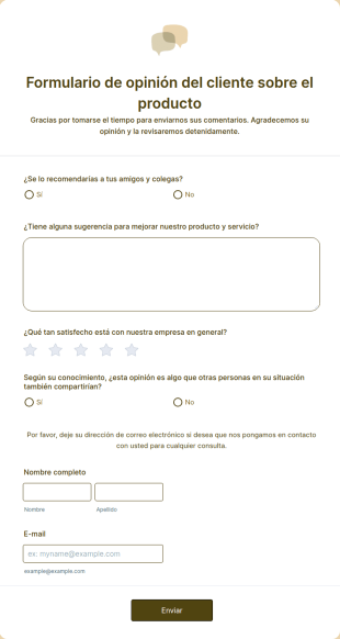 Formulario De Opinión Sobre El Producto