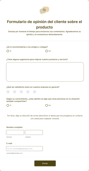 Formulario De Opinión Sobre El Producto