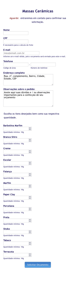 Formulário De Orçamento De Cerâmicas