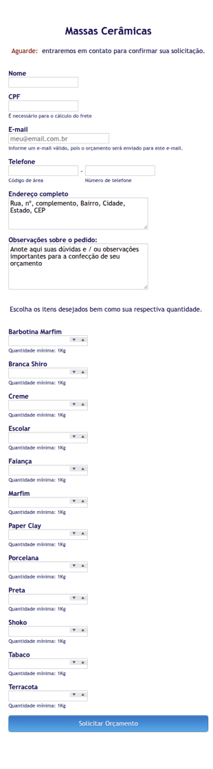 Formulário De Orçamento De Cerâmicas