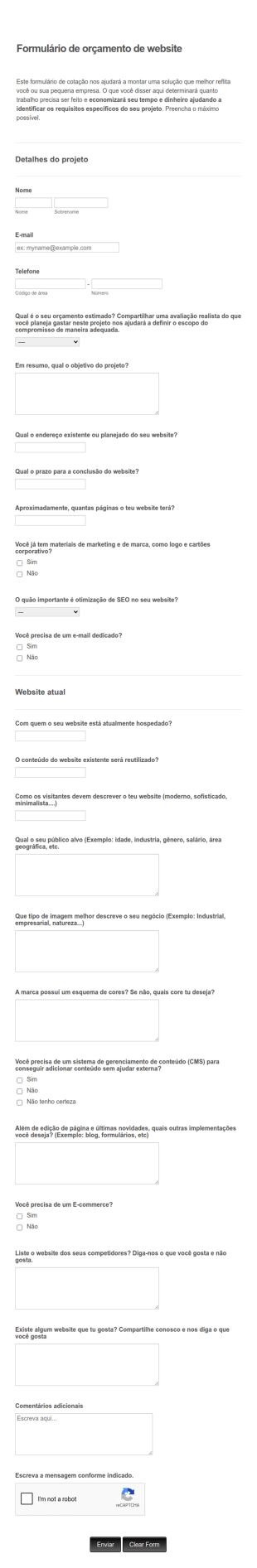 Formulário De Orçamento De Website