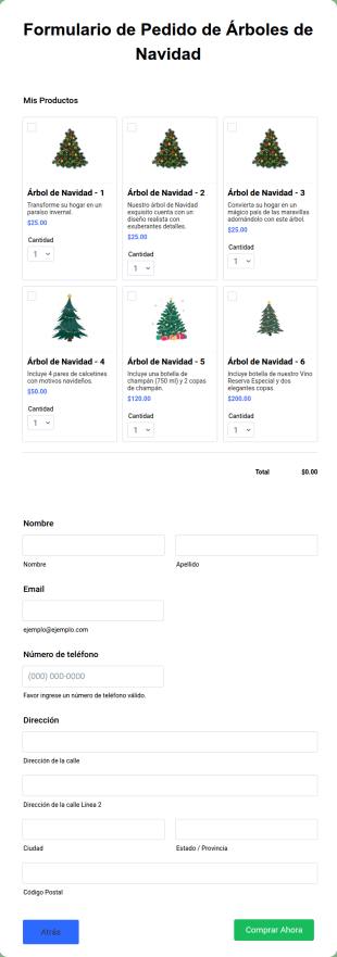 Formulario De Pedido De Árboles De Navidad