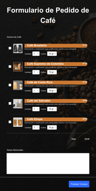 Formulario De Pedido De Café Form Template
