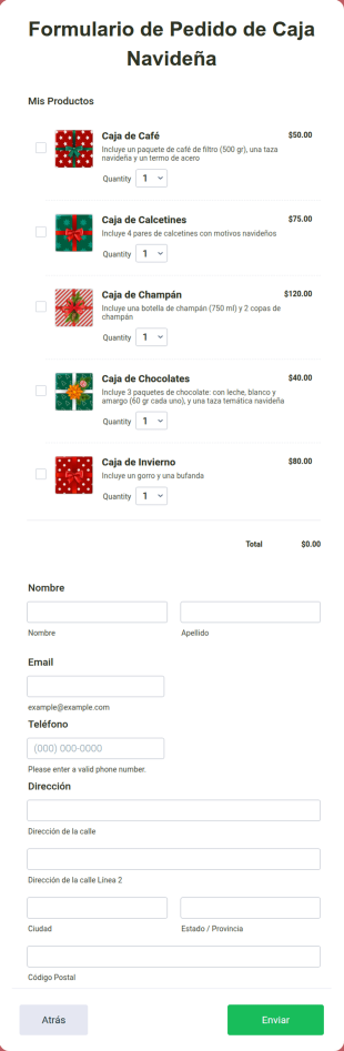Formulario De Pedido De Caja Navideña