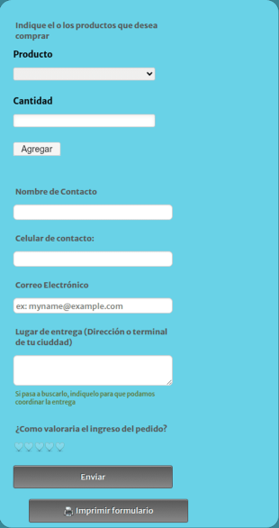 Formulario De Pedido De Crudos Azul