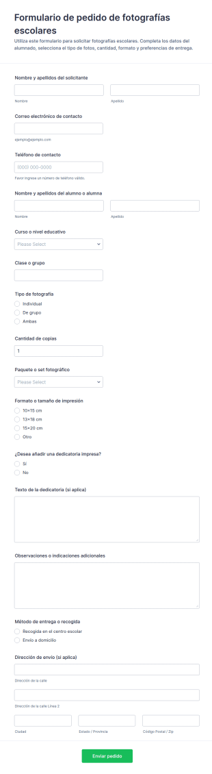 Formulario De Pedido De Fotos Escolares