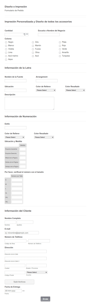 Formulario De Pedido De Impresión Y Diseño