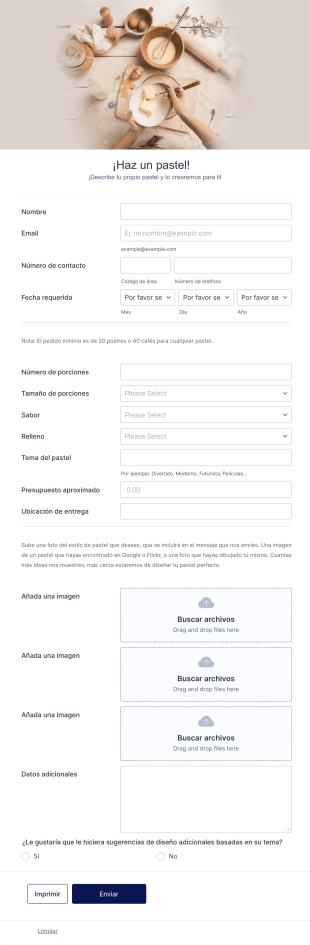 Formulario De Pedido De Pasteles Temáticos Form Template