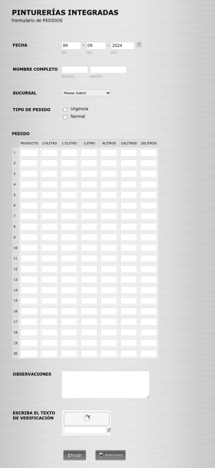 Formulario De Pedido De Pinturas Form Template