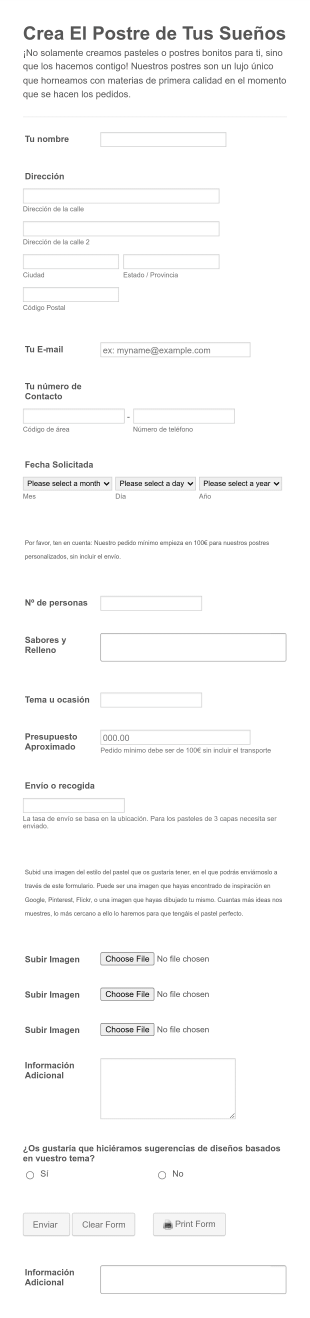 Formulario De Pedido De Postres Personalizados Form Template
