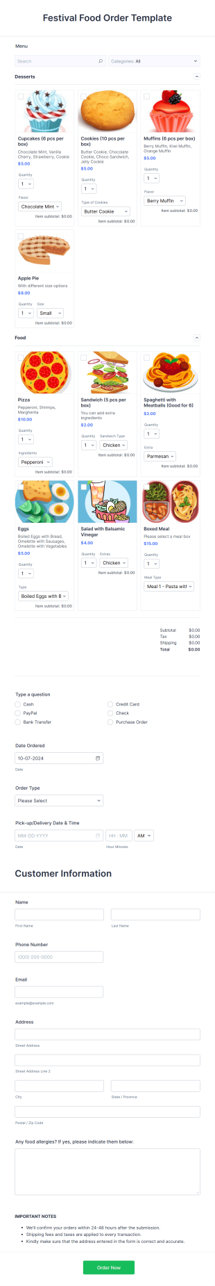 Formulário De Pedido De Prdutos Euphoria Form Template