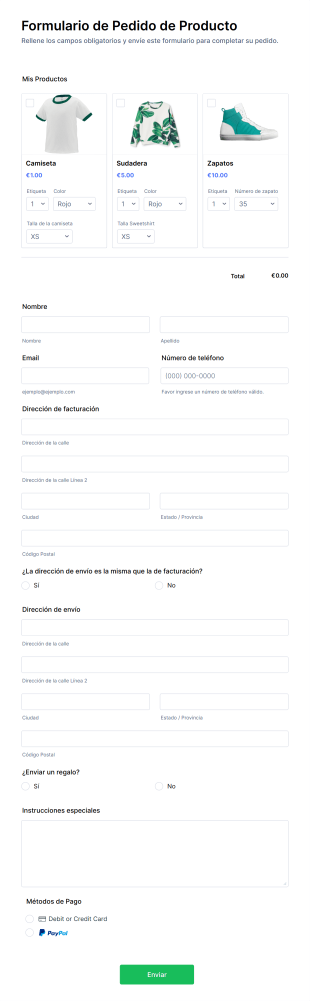 Formulario De Pedido De Producto Form Template