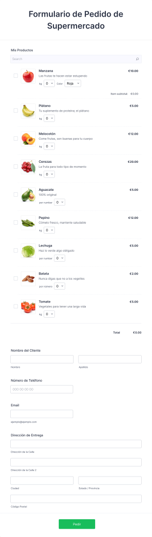 Formulario De Pedido De Supermercado