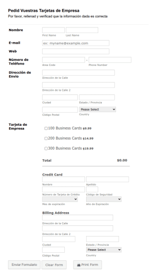 Formulario De Pedido De Tarjetas De Empresa