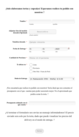Formulario De Pedido De Tortas Y Cupcakes